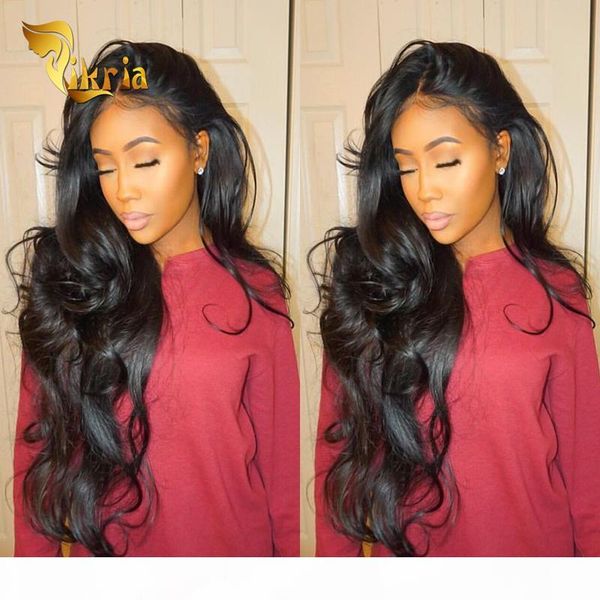 

lace front human hair wigs pre plucked brazilian indian malaysian peruvian body wave remy human hair full lace wigs for black women, Black;brown