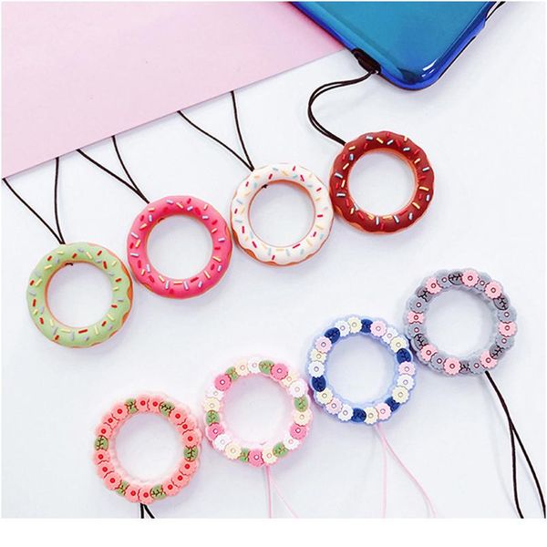 

shellnail cute finger ring phone strap sile mobile phone lanyard donuts wreath charm strap for airpods key id card qylaeg