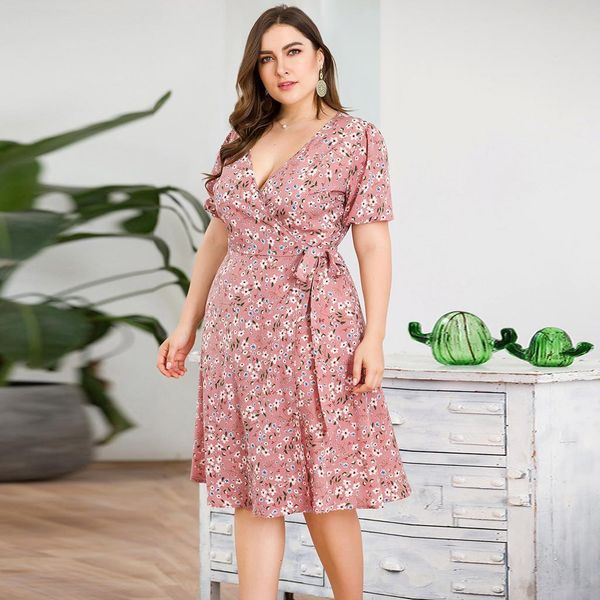 

womens dress women bohemian dresses fashion xl casual v neck short sleeve boho printed bow tie belt sweet temperament dress, Black;gray