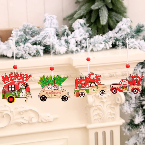 

decorations 2021 new year decoration wooden santa car tree decor toys christmas ornaments navidad q1112