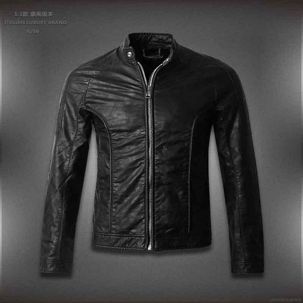 

leather jacket men brand motorcycle leather jackets men ,,designer casual jackets size m-4xl, Black