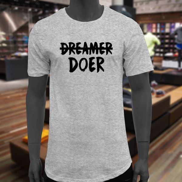 

fashion brand fashion doer not a dreamer black inspiration motivation mens gray extended long graphic hooded sweatshirt hoodie men t shirt