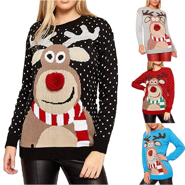 

christmas sweater women christmas deer warm knitted long sleeve sweater jumper blouse winter coat women 201017, White;black