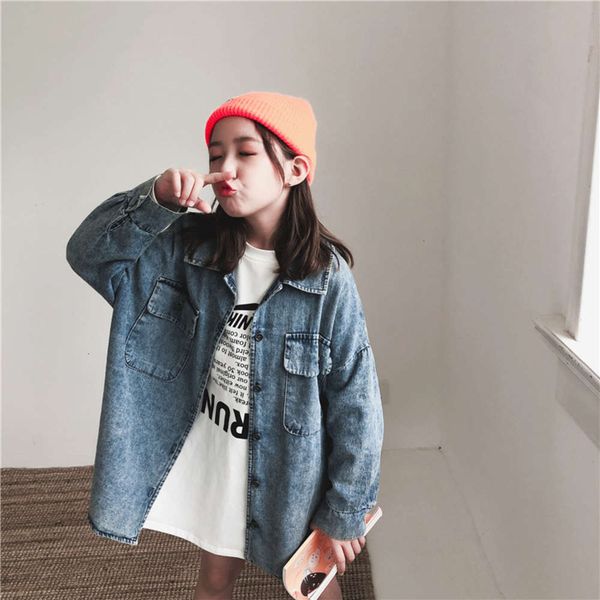 

children's 2020 girls' autumn new clothing korean thin denim et shirt fashion, Black
