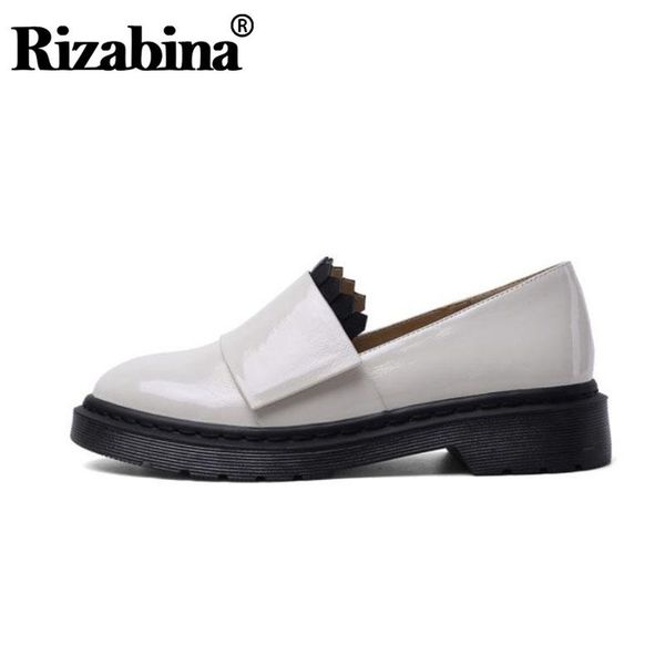 

rizabina new arrival women pumps shoes fashion patent leather platform square heels shoes women round toe footwear size 34-40, Black