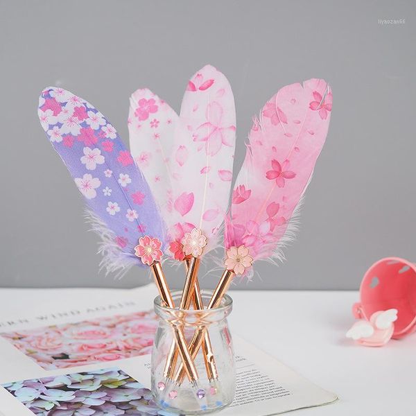 

lovefrom 1 pcs kawaii pen creative cherry blossom feather gel pen 0.5mm needle tube for students stationery school supply1