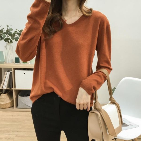 

b447l coat color basic loose skinny v-neck solid soft for t-shirt waxy comfortable multi t-shirt women's long sleeve bottoming hfbkg, White;black