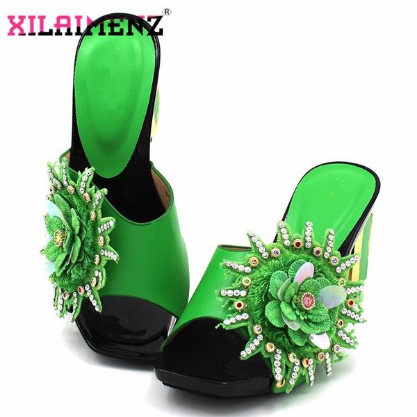 

dress shoes fashionable coming sweet style women in green color mature african slipper for wedding with appliques, Black