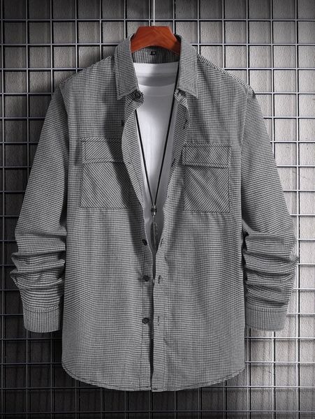 

men houndstooth print flap pocket shirt without tee k4jp#, White;black