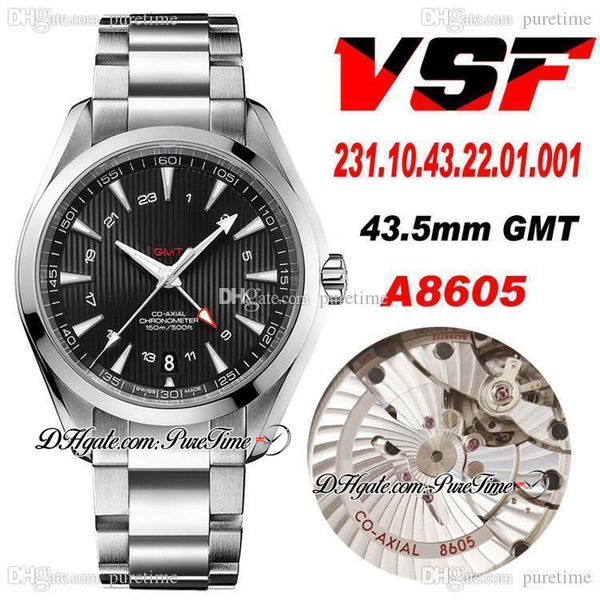 

vsf v2 aqua terra 150m 43.5mm gmt a8605 automatic mens watch black textured dial white stick stainless steel 231.10.43.22.01.001 super editi, Slivery;brown