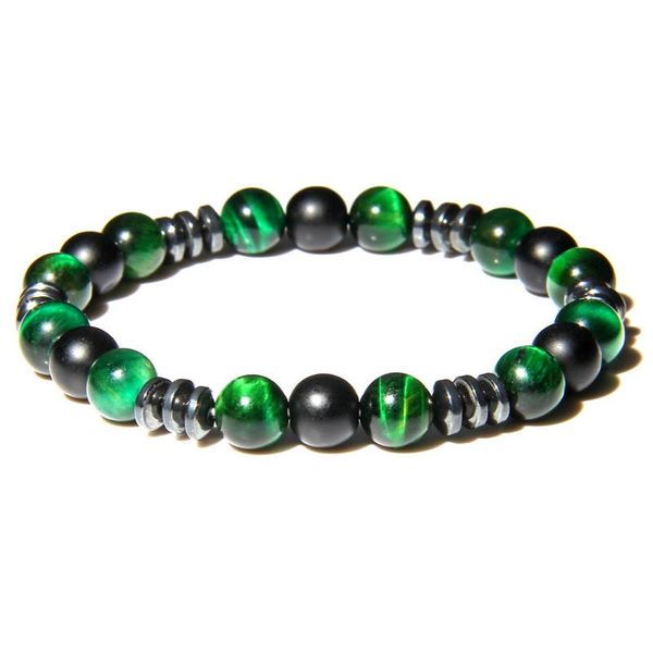 

природный редкий зеленый тигровый глаз камень pulseras hombre ювелирная мода 8 мм матовый черный оникс гематит шарм упругие браслет для мужч, Black