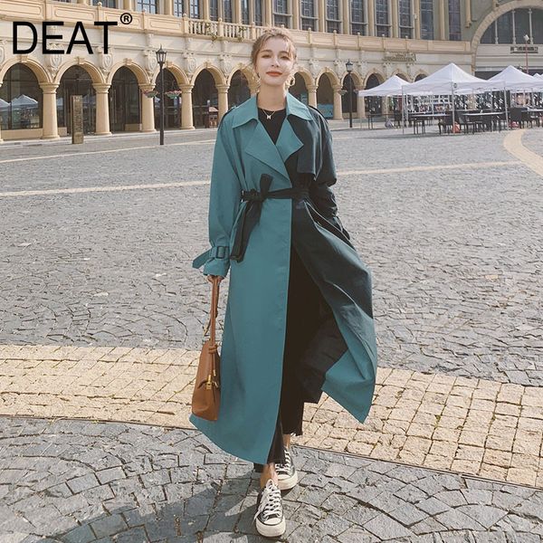 

deat] 2020 new autumn fashion women trench coat hit color design full sleeve lapel collar long length high street wild tx891 1031, Tan;black