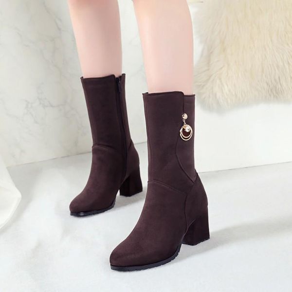 

martin boots plus velvet new thin shoes spring and autumn women's winter shoes wild high-heeled sandals boots, Black