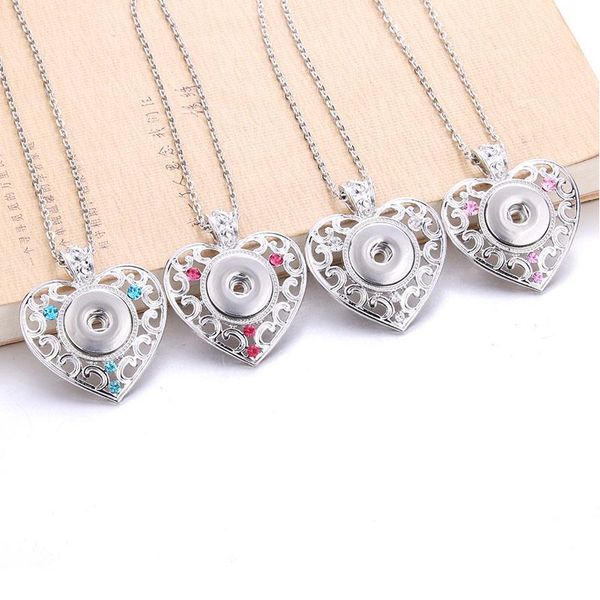 

new snaps jewelry crystal flower heart pendant snap necklace fit 18mm snap button necklace women pendant necklace wi bbymul, Silver