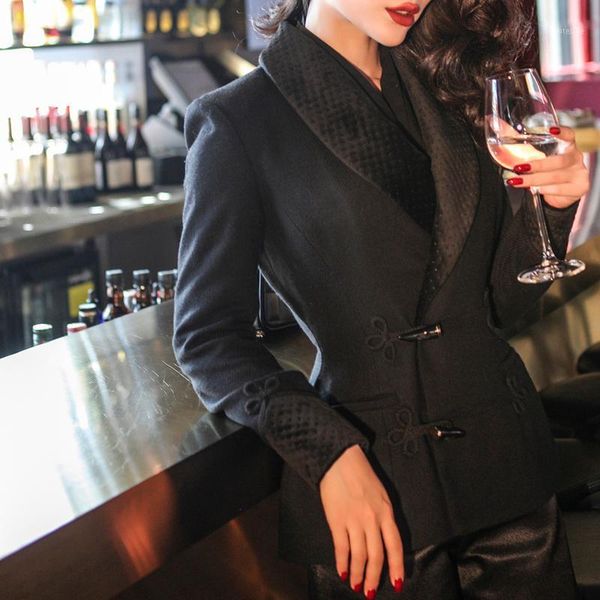 

30- winter women vintage 50s elegant black velvet collar wool coat plus size abrigo mujer casaco cappotto donna smoking jacket1