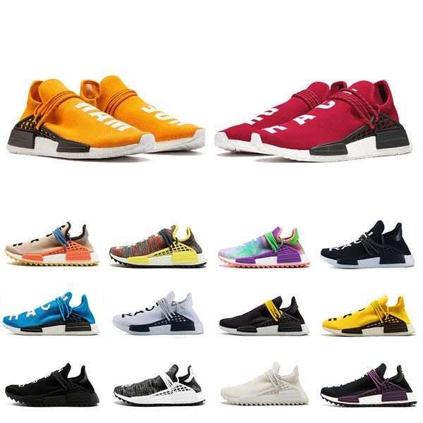 

2019 red white orange human race trail running shoes yellow holi black blue gream men women pharrell williams hu runner sports sneakers, White;red