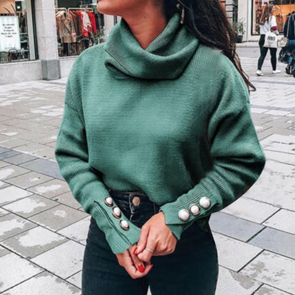 

turtleneck sweaters women pullover oversize sweater buttons female jumper plus sweater green blue casual sweater jumper, White;black