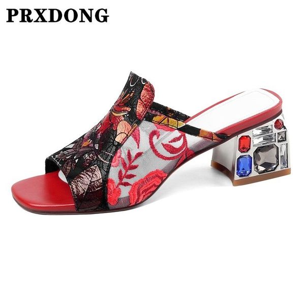 

slippers women shoes summer sandals retro rhinestone high heels open toe shoes woman dress party casual 34-43, Black