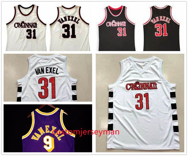 

basketball jersey retro cincinati college #31 nick van exel jerseys throwback mesh stitched white blue embroidery custom big size s-5xl, Black