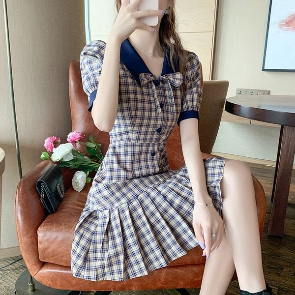 

fhpm0 french plaid children 2020 new oversizedress doll plaid french collar children 2020 pleated oversizedress skirt pleated skirtdoll coll, Black;gray