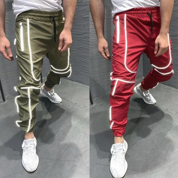 

running pants autumn and winter outdoor mens sports night reflective feet trend trousers fitness basketball, Black;blue