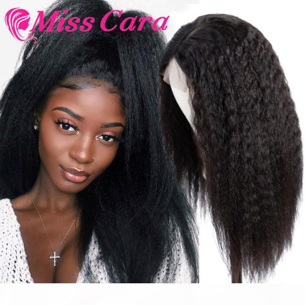 

miss cara kinky straight transparent t part lace frontal wigs brazilian 1x6 inch deep middle part wigs 100% remy human hair wig, Black;brown