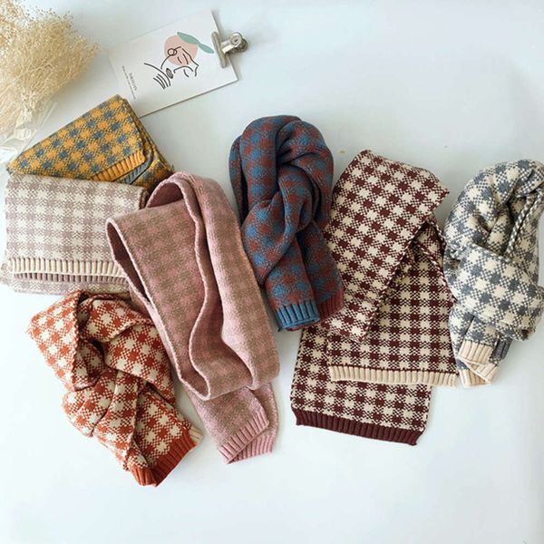 

small square children's 2020 winter new knitted baby warm wool long scarf versatile wj8659, Red;brown