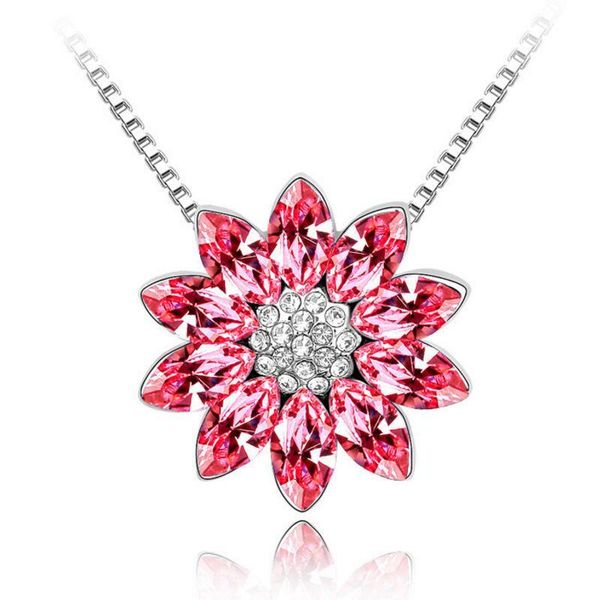 

luxury crystal flower necklaces pendants made with crystal elements women costume jewelry ing, Silver