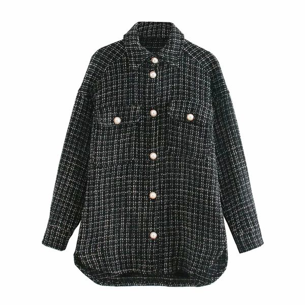 

new 2021 fashion spring pocket design striped turn down collar women casual beige jacket coat chaqueta mujer mslm, Black;brown