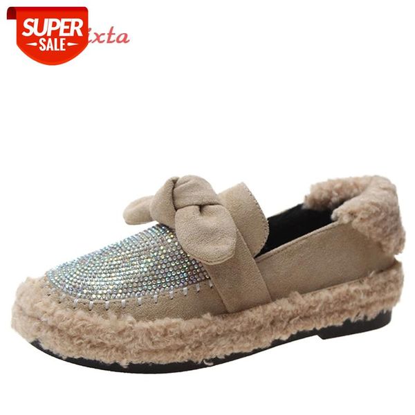 

aphixta crystals furry bow-knot flat heel shoes women loafers luxury warm shoes woman slip-on platform flats #cx7k