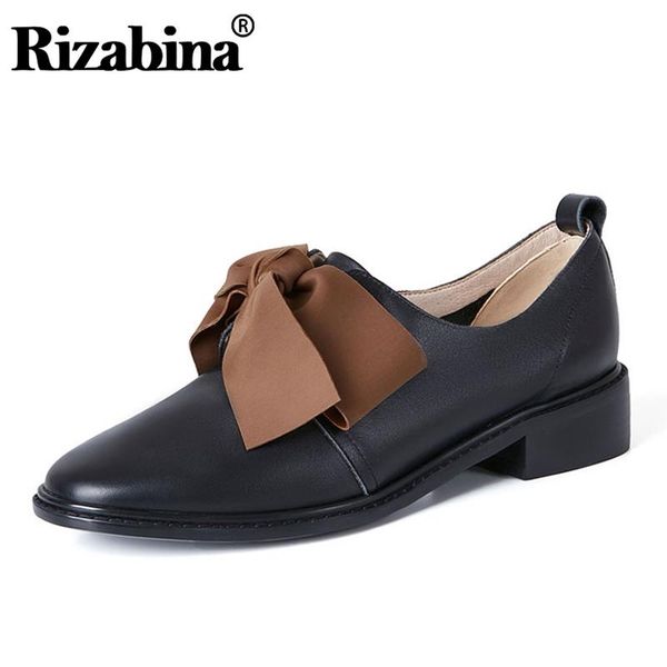 

rizabina женщина насосы обуви real leather solid color bowknot обувь женщина мода круглый носок квадратных каблуки юбка обувь размер 33-40, Black