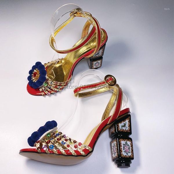 

sandals summer test bohemian multi-color pom poms square heel sweet fluffy dress chunky high wedding shoes dropship1, Black