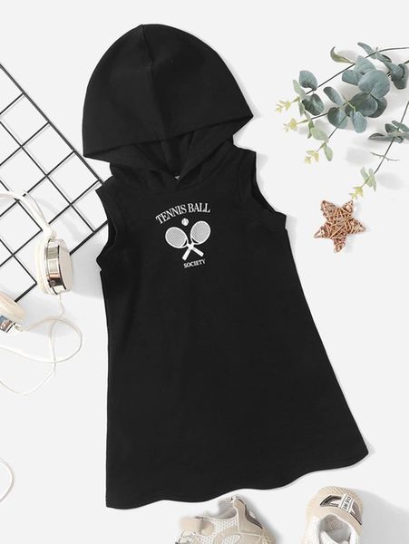 

baby racket & letter graphic hooded dress she, Red;yellow