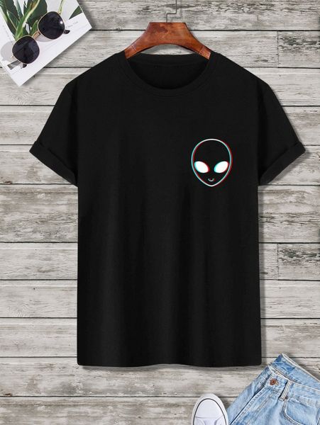 

men alien print crew neck tee o85o#, White;black