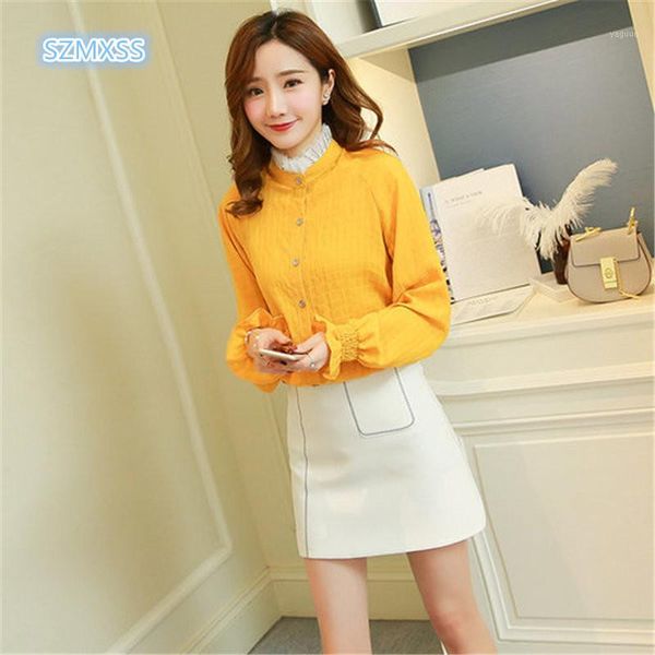 

women blouse 2018 new women long sleeve stand neck work wear shirts elegant lady blouses casual solid color wrinkle blusas1, White