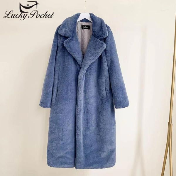 

women winter faux fur coat loose lapel overcoat luxury long fur coat female thick warm plus size plush coats1, Black