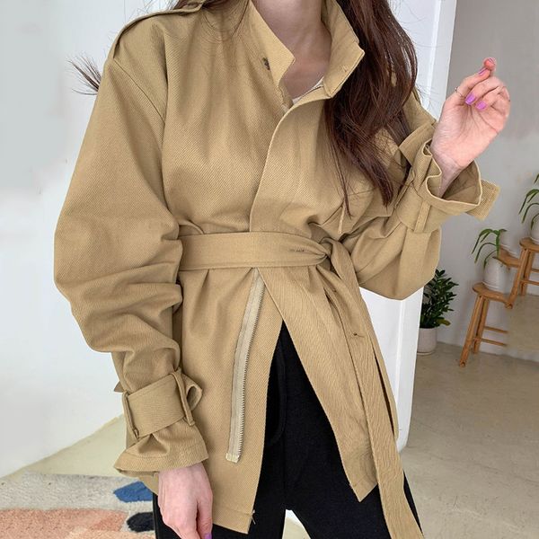 

[ewq] autumn new long puff sleeve plus size chic casual ladies coats korean style khaki overcoats women jacket safari 32004 201026, Black;brown