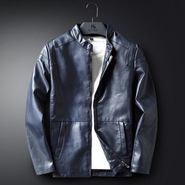 

2021 new pu men's brown jackets autumn winter leather biker jacket false velvet clothes gross coats moto m-3xl k199 4nql, Black