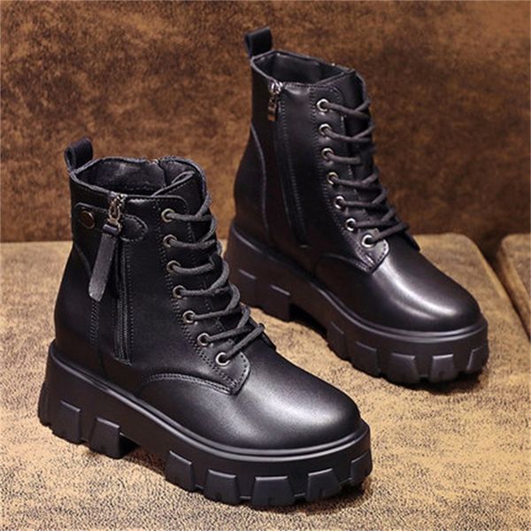 

new female 2021 boots winter ladies 8 in high leather women's chunky black shoes j5dg