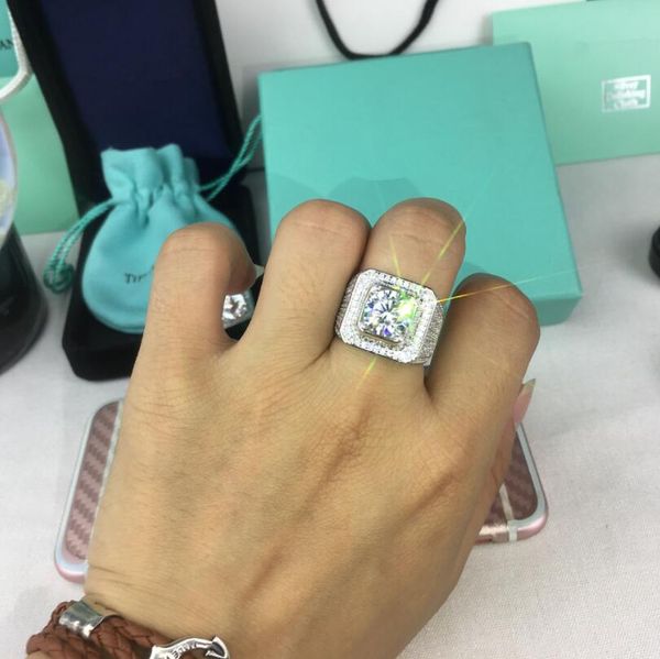 

new bling bling мужская циркон кольцо золото серебро медь материал замороженный полный cz хип-хоп кольца мода hip-hop ювелирных изделий разм, Silver