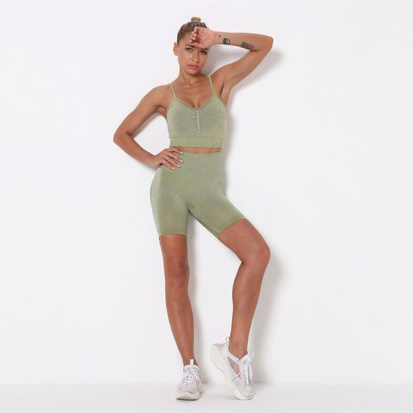 

шорты 2pcs женщины йога set push up bras + высокая талия короткие гетры 2-х частей установить bubble butt шорты женщин летом спортивная wmtk