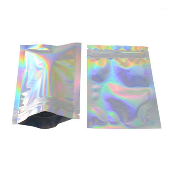 100 Teile/los Mylar Folie Glitzernde Silber Tasche Selbst Grip Seal Wiederverschließbare Wiederverschließbare Aufreißkerbe Kaffee Tee Snack Beutel Lagerung Taschen