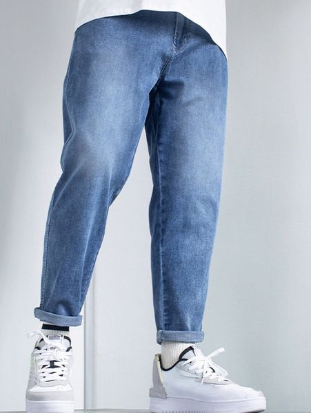 

men bleach wash tapered jeans j8mc#, Blue