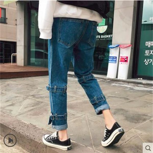 

2021 New Hong Kong Style of Brem Pants From Male Vintage Student Points Straight Leg Wide Nine Point Drop Wet Feeling VW9W, Blue