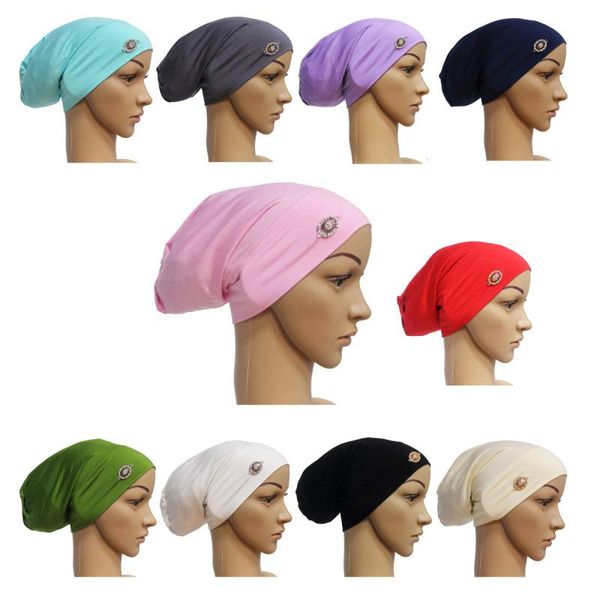 

beanie/skull caps casual ladies headwear accessories pure color diamond-studded decorative headcaps muslim fashion long tube baotou hat, Blue;gray
