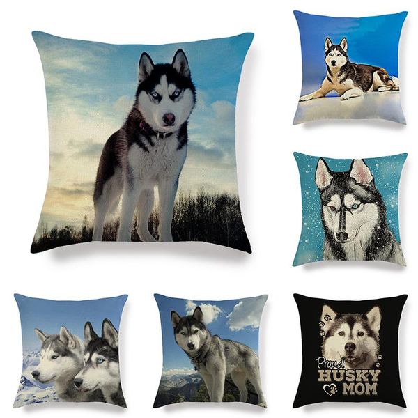

45cm*45cm siberian husky dog linen/cotton throw pillow covers couch cushion cover home decorative pillow covers