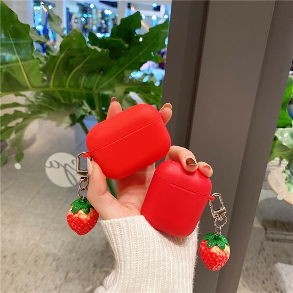 

3d cute strawberry keychain red case for airpords pro soft silicone protective cover for air pods 2 case accessories fundas