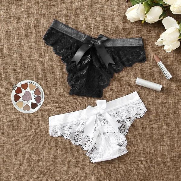 

women's panties -3xl 2pc bowknot women plus size flower lace lingerie underwear babydoll stain ribbon bow female intimate underpant, Black;pink
