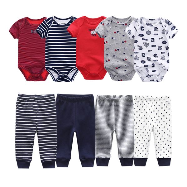 

newborn set baby boy 5-piece bodysuit+4-piece pants clothing casual cartoon toddler girl clothes suit cotton soft indoor&outdoor 1021, White
