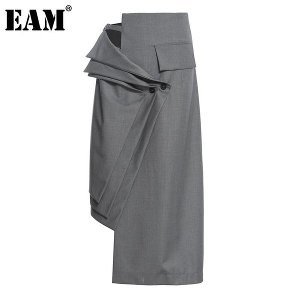 

eam] высокая талия серый нерегулярные слои плиссе выдалбливают половина тела юбка женщины мода tide новая весна осень 2020 1dc278, Black